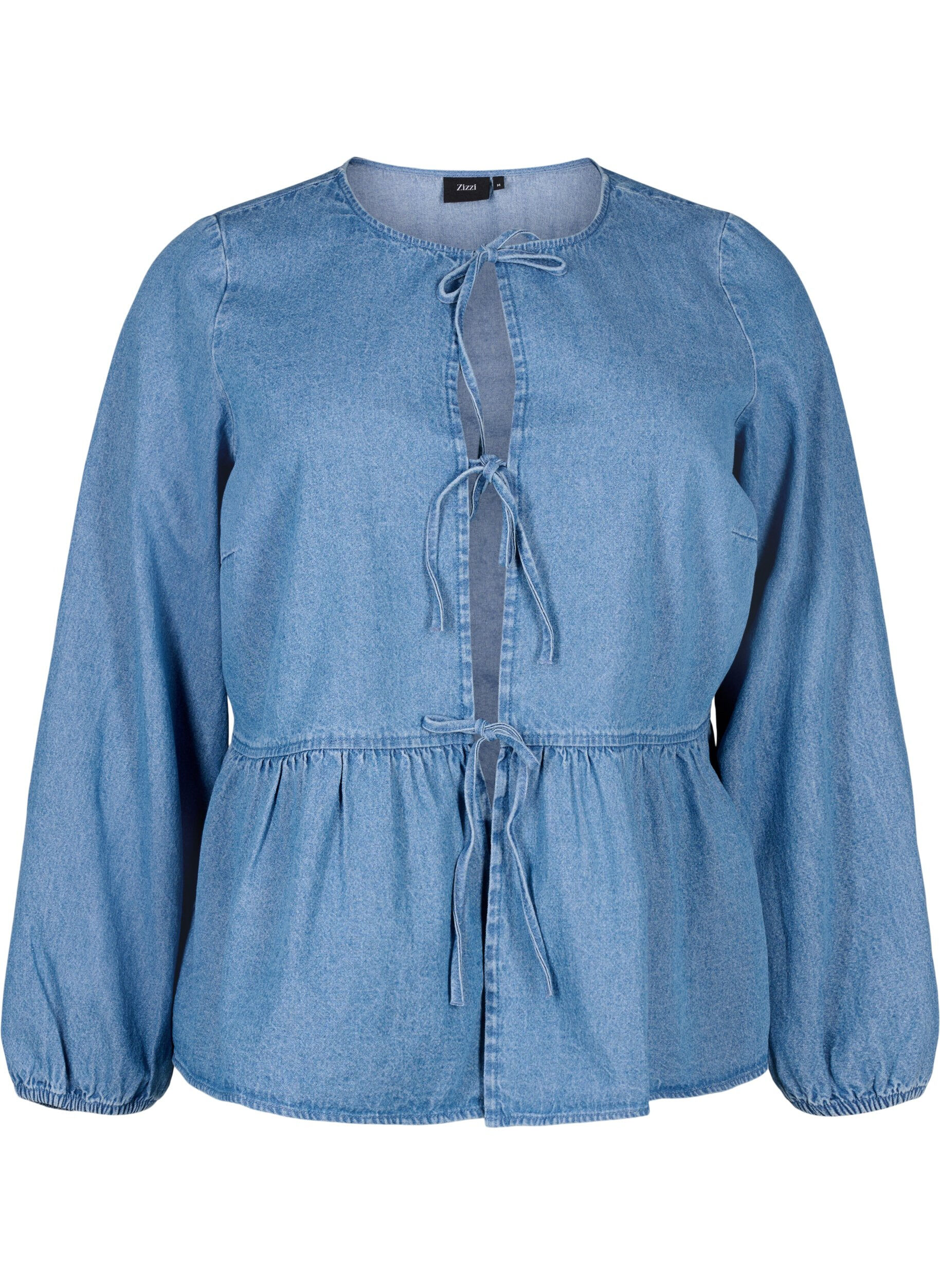ZizziBluse aus Denim mit Sch&ouml;&szlig;chen und Bindeverschluss, Light Blue Denim, Packshot image number 0
