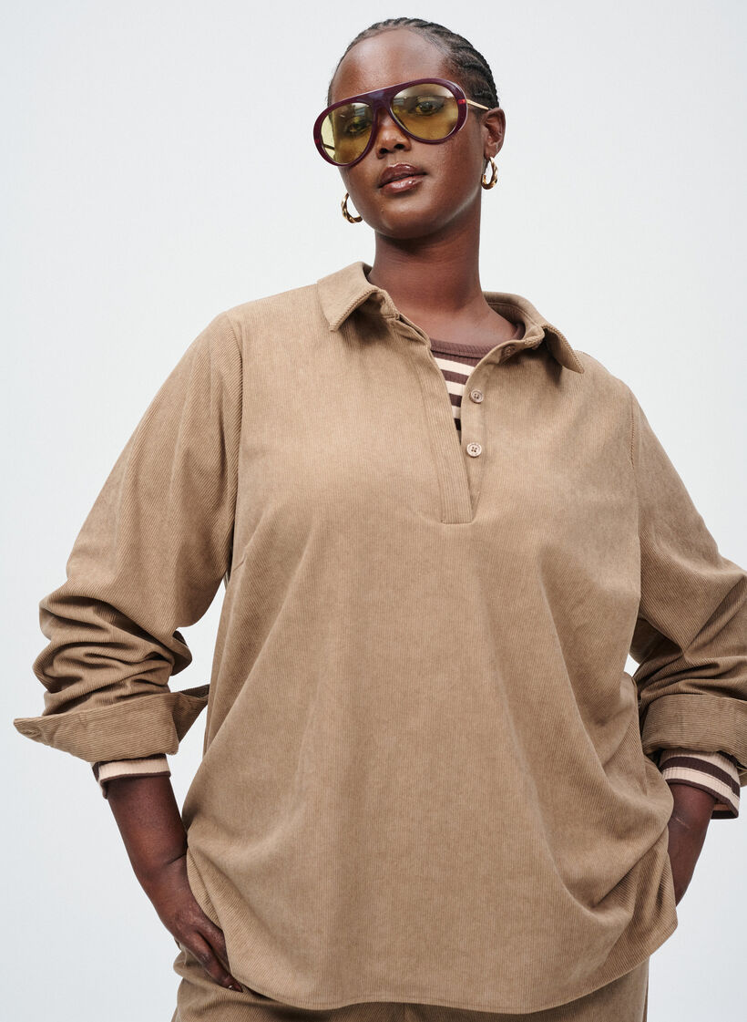 Langärmlige Bluse aus Cord, Braun, Image image number 0