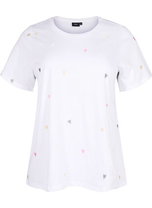 T-Shirt aus Bio-Baumwolle mit Herzen, Bright W. Love Emb., Packshot image number 0