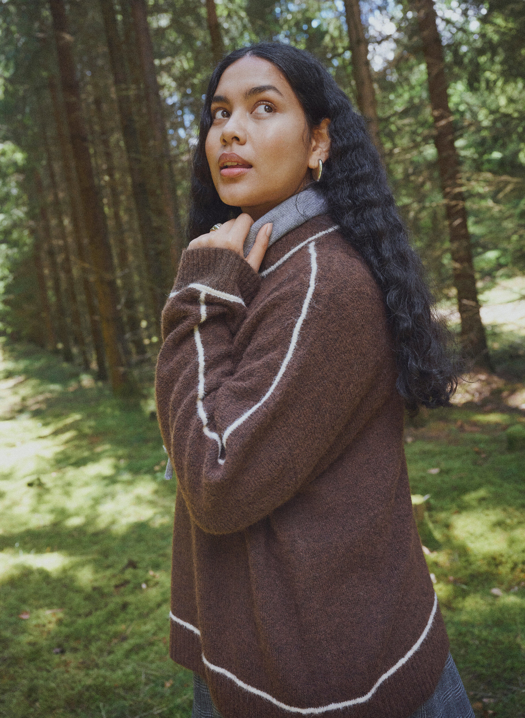 ZizziStrickpullover mit Rollkragen und Kontraststreifen, Braun, Image image number 0