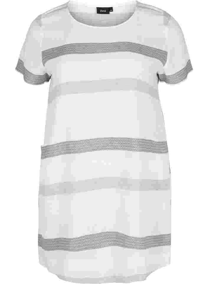 Gestreiftes Kleid mit kurzen Ärmel, White Stripe, Packshot image number 0
