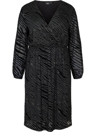 Gemustertes Kleid mit Glitzer und V-Ausschnitt, Black w Glitter, Packshot image number 0