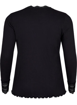 Langarm Bluse mit Spitzendetails, Black, Packshot image number 1