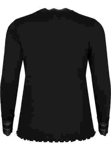 Langarm Bluse mit Spitzendetails, Black, Packshot image number 1