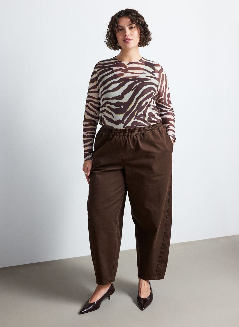 Bluse aus Mesh mit Print, Braun, Model image number 1