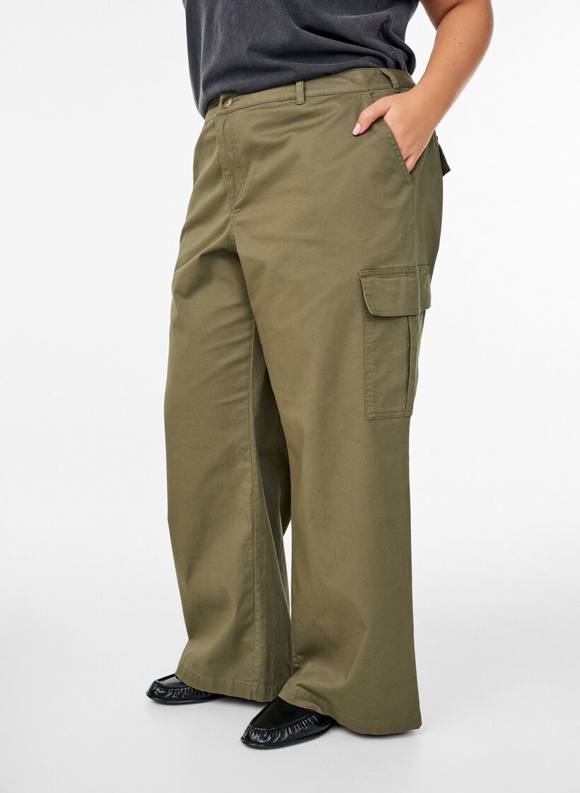 Wide-Leg Cargohose mit hoher Taille, Grün, Model