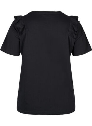 T-Shirt aus Baumwolle mit Rüschen und Nieten, Black, Packshot image number 1