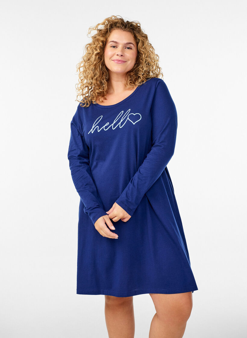 Lang&auml;rmliges Nachthemd aus Bio-Baumwolle, Blau, Model image number 0