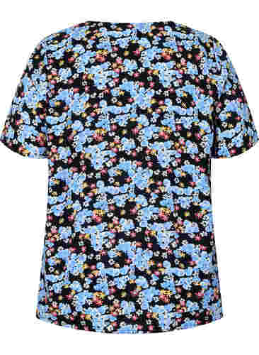 Bedrucktes Schlafanzugoberteil aus Viskose, Black Blue Flower, Packshot image number 1