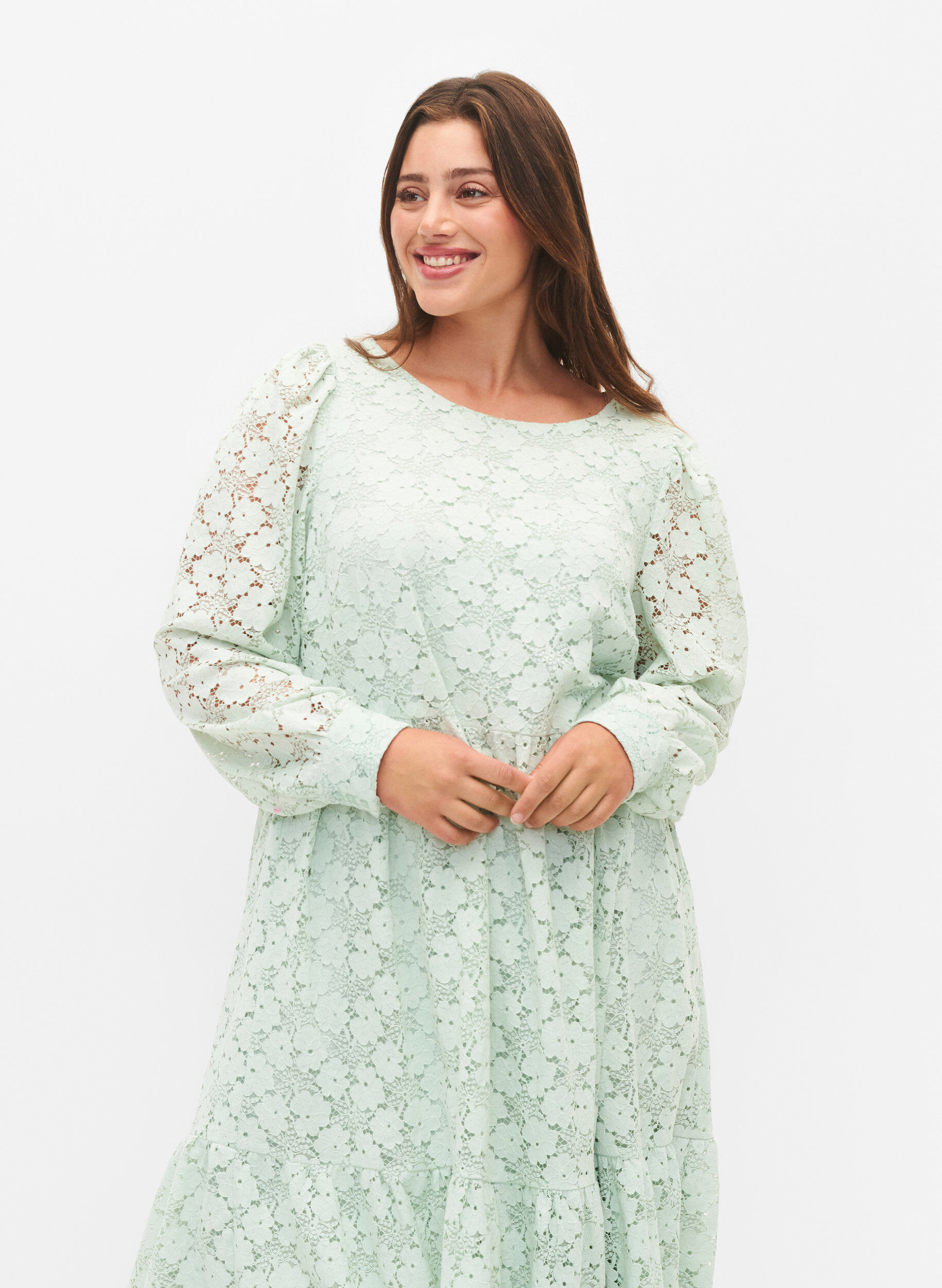 ZizziSpitze Kleid mit langen &Auml;rmeln, Pastel Green , Model image number 2