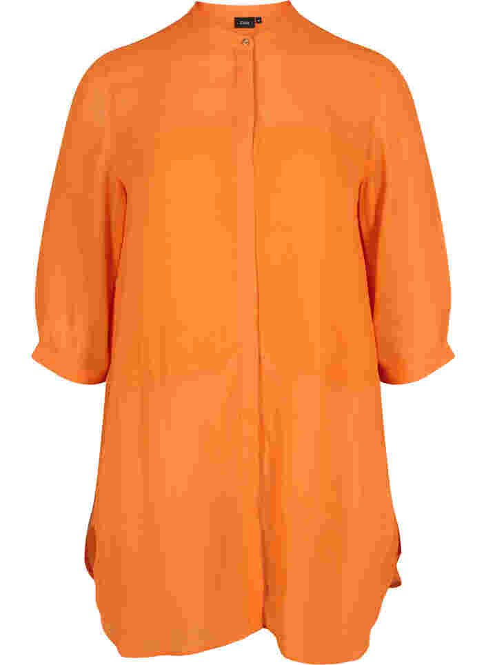Lange Hemdbluse aus Viskose mit 3/4-Ärmeln, Orange Peel, Packshot image number 0