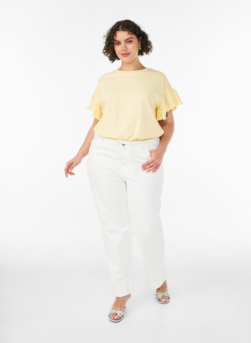 T-Shirt aus Bio-Baumwolle mit R&uuml;schen&auml;rmeln, Gelb, Model image number 1