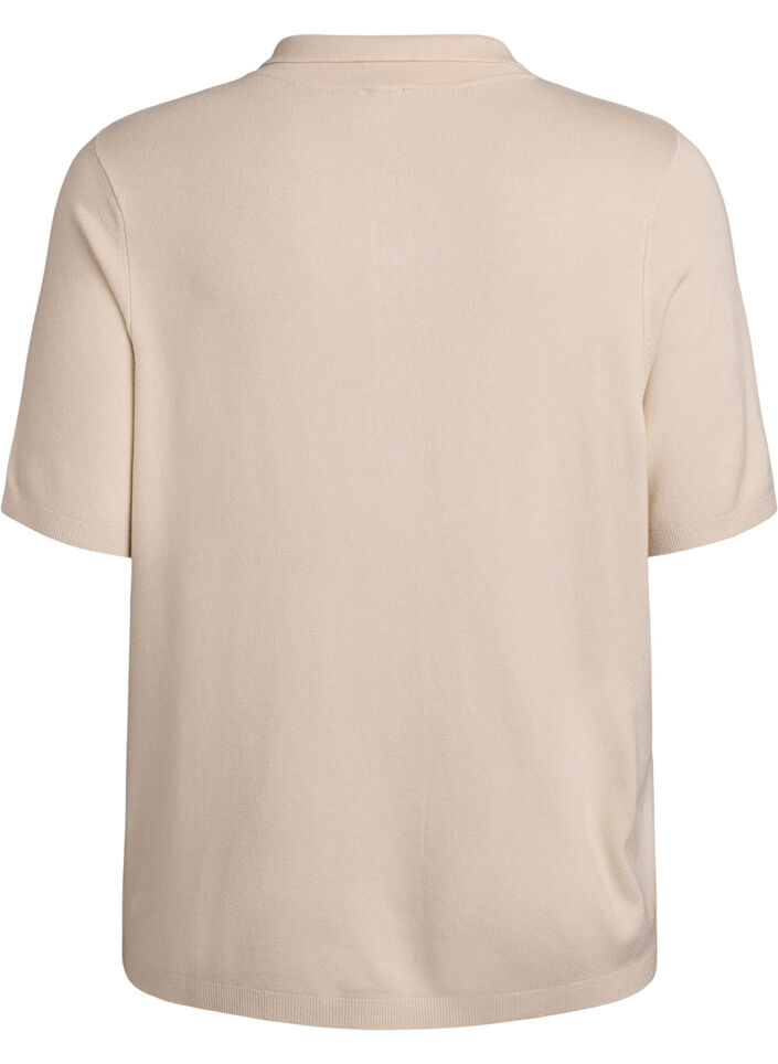 Feinstrick-Poloshirt mit kurzen &Auml;rmeln, Beige, Packshot image number 1