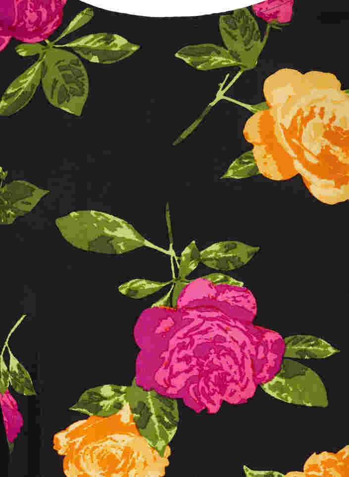 Viskosebluse mit Blumenprint und 3/4-Ärmel, Black Flower AOP, Packshot image number 2