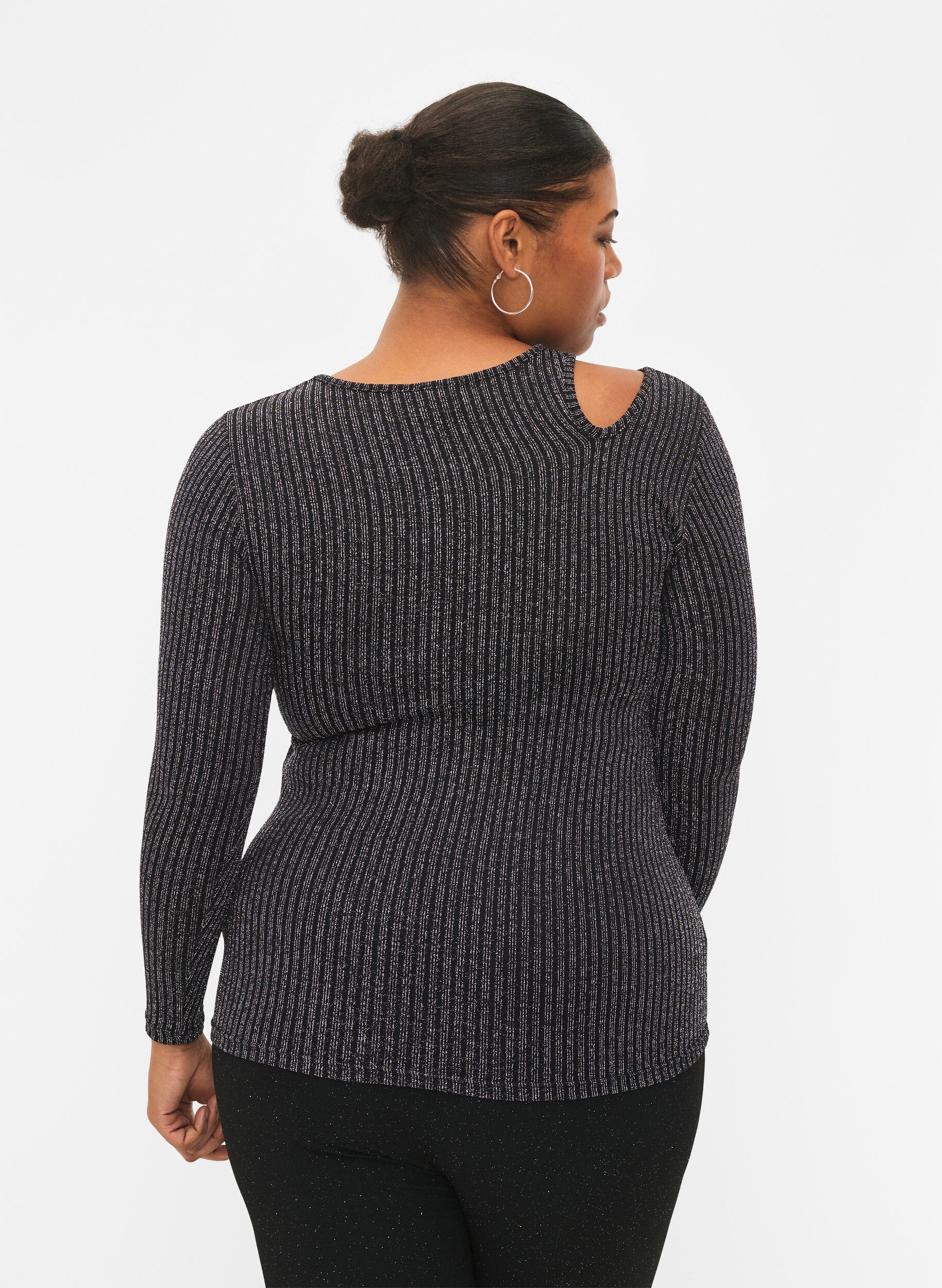 ZizziLang&auml;rmelige Bluse mit Glitzerausschnitt, B. w. Silver Stripes, Model image number 1