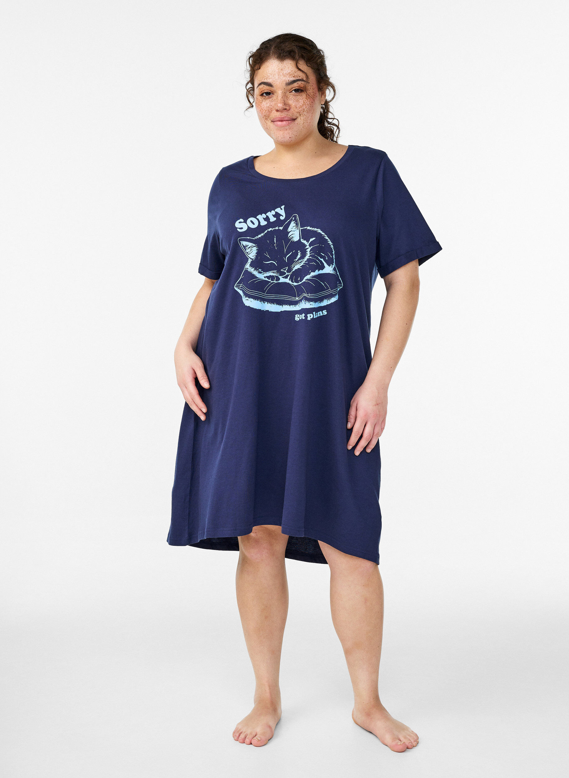 ZizziKurz&auml;rmeliges Nachthemd aus Bio-Baumwolle, Blau, Model image number 0