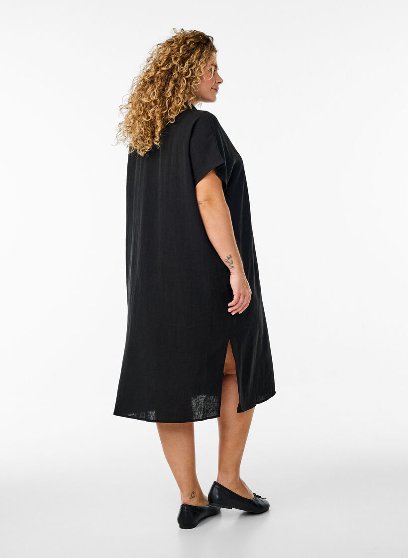 Lange Bluse aus Viskose und Leinen, Schwarz, Model image number 1