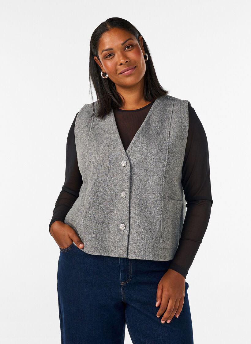 Weste mit V-Ausschnitt und Kn&ouml;pfen, Grau, Model image number 0