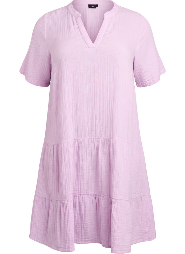 Kurzes A-Linien-Kleid aus Baumwollmusselin, lila, Packshot image number 0