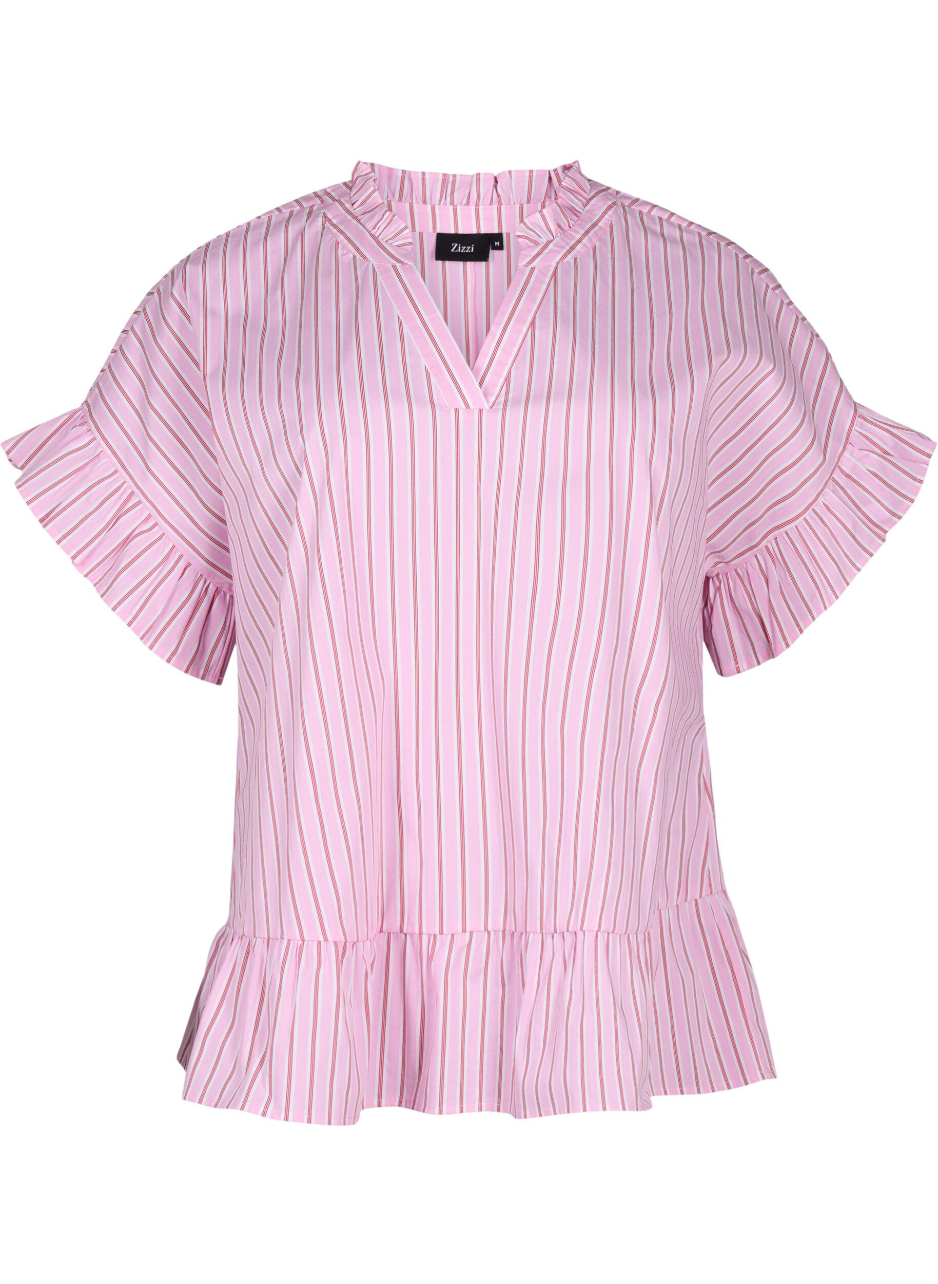 ZizziGestreifte Bluse mit Sch&ouml;&szlig;chen- und R&uuml;schendetails, Pink Red Stripe, Packshot image number 0