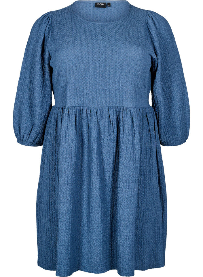 FLASH - Kurzes Kleid mit Struktur und 3/4-Ärmeln, Sargasso Sea, Packshot image number 0