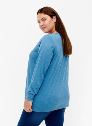 Melange-Bluse mit langen Ärmeln, Legion Blue Mel., Model image number 1