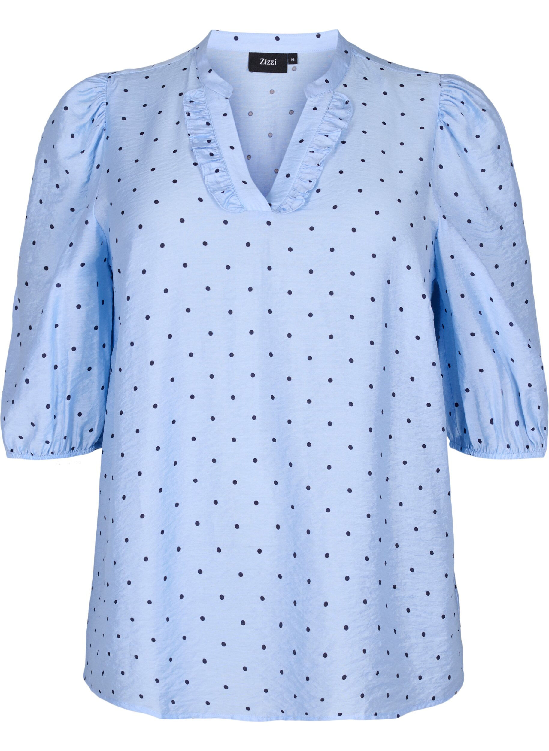 ZizziPunktebluse mit 3/4-&Auml;rmeln aus Viskose, Light Blue Dot, Packshot image number 0