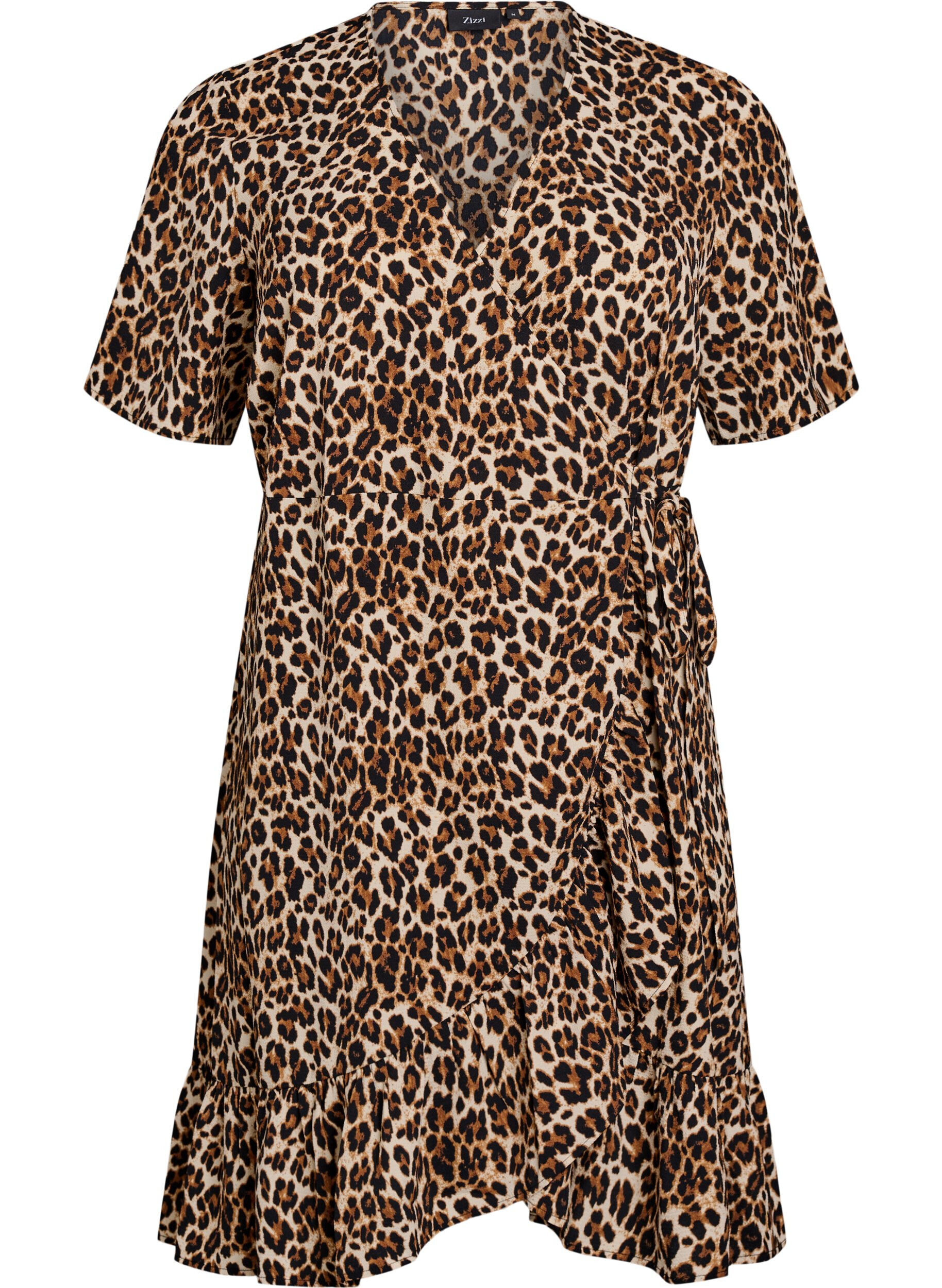 ZizziWickelkleid mit Print und kurzen &Auml;rmeln, Braun, Packshot image number 0