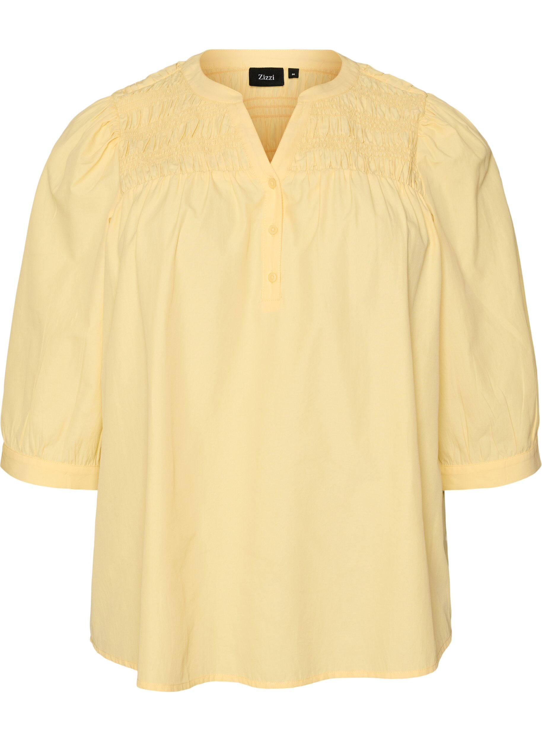 Bluse mit Smock und 3/4-&Auml;rmeln