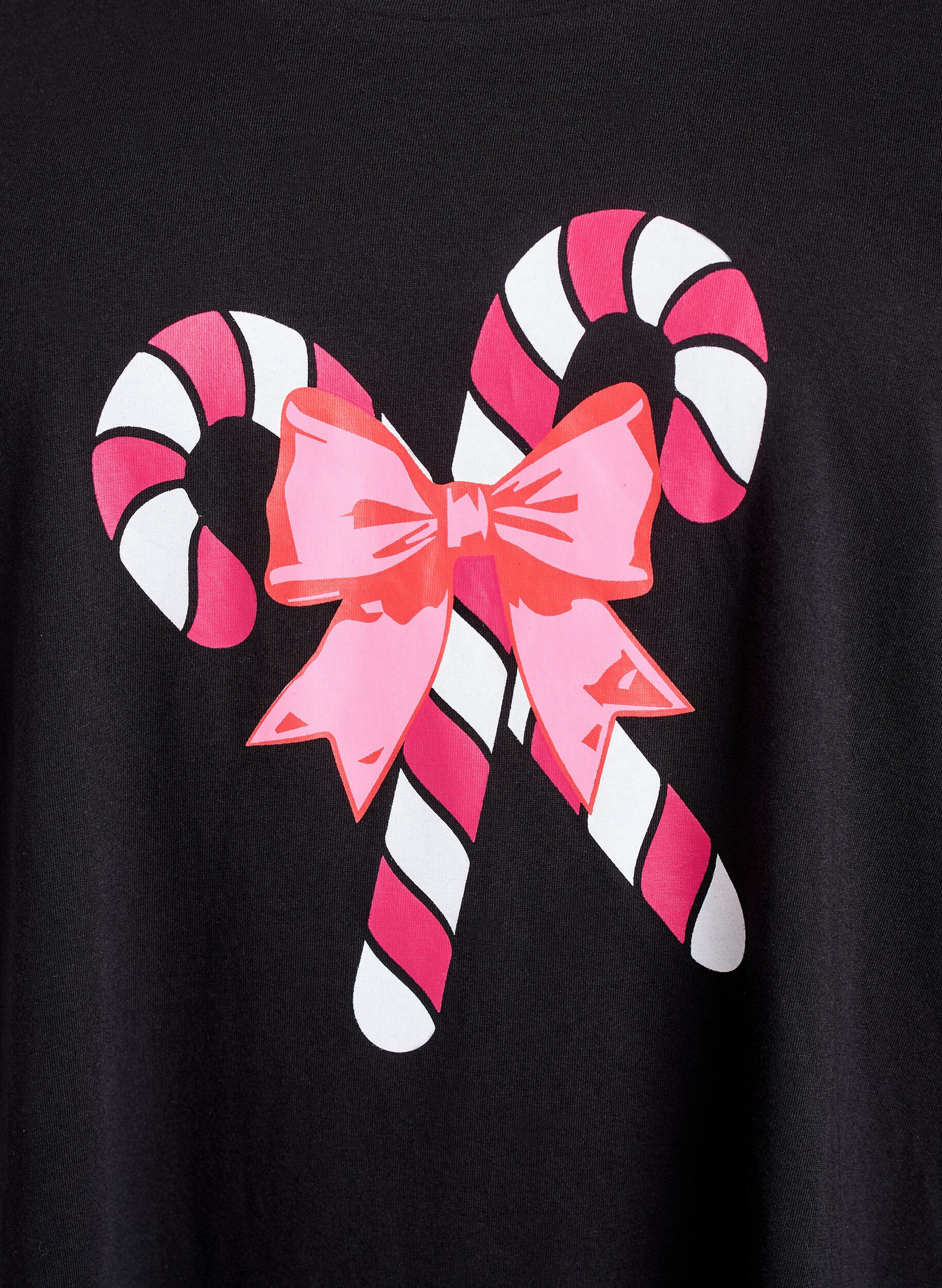 ZizziNachthemd aus Bio-Baumwolle mit weihnachtlichem Motiv, Schwarz, Packshot image number 2