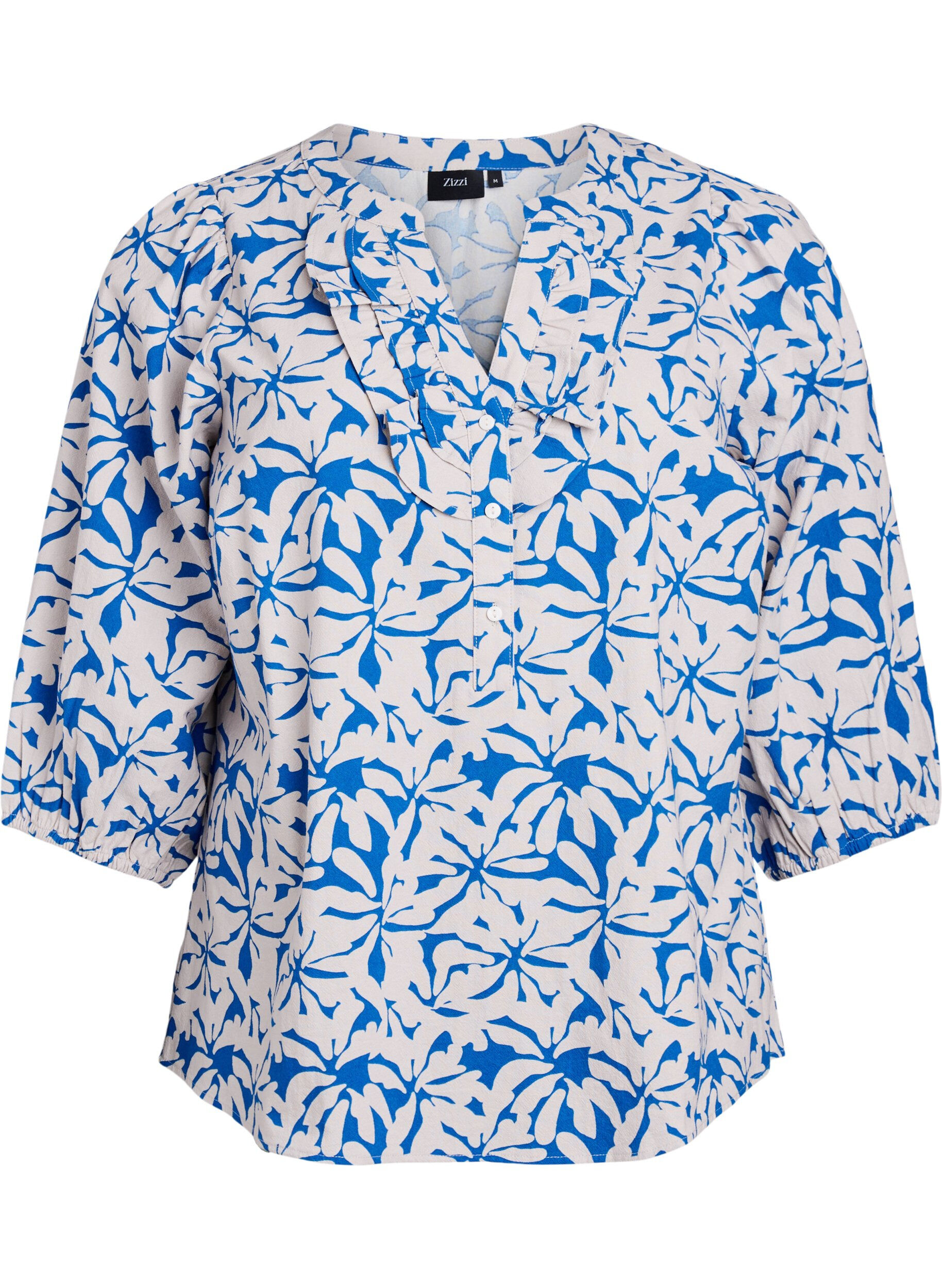 ZizziBaumwollbluse mit 3/4-&Auml;rmeln und Blumenmuster, Blau, Packshot image number 0