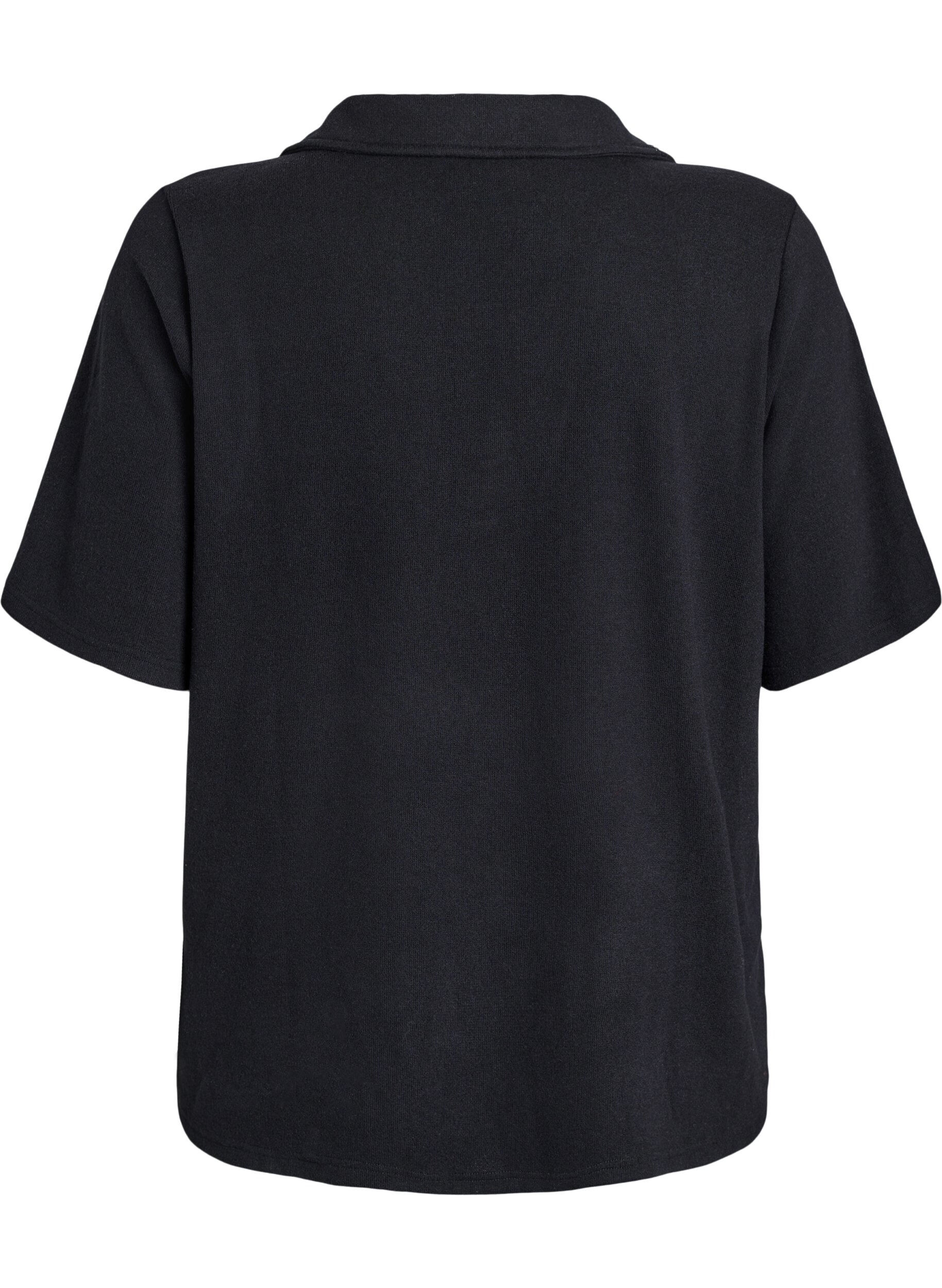 ZizziJersey Bluse mit Kragen und kurzen &Auml;rmeln, Schwarz, Packshot image number 1