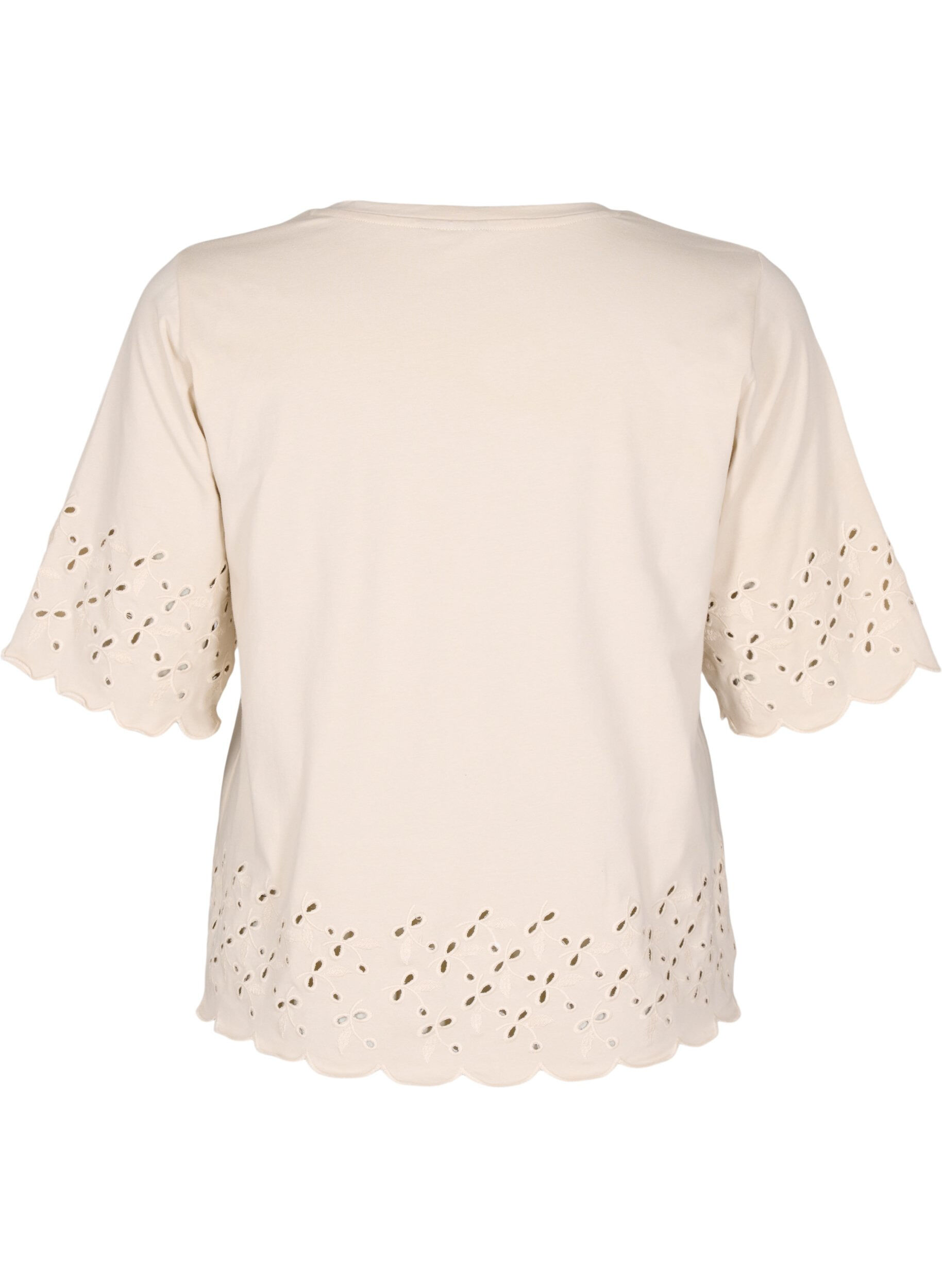 ZizziT-Shirt Mit Broderie Anglaise Und Gewellten Kanten, Beige, Packshot image number 1