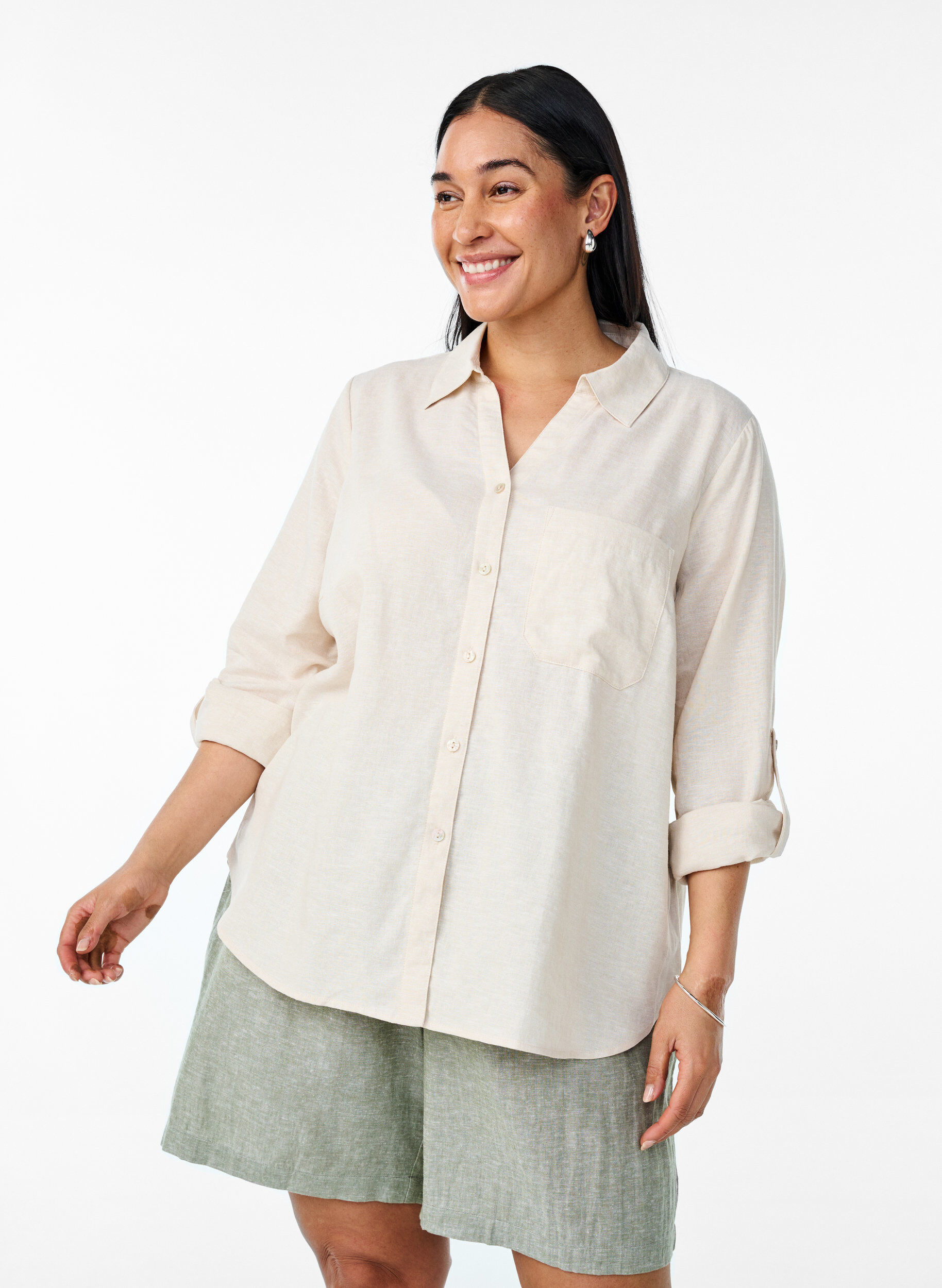 ZizziBluse aus Leinen und Viskose mit 3/4-&Auml;rmeln, Beige, Model image number 0