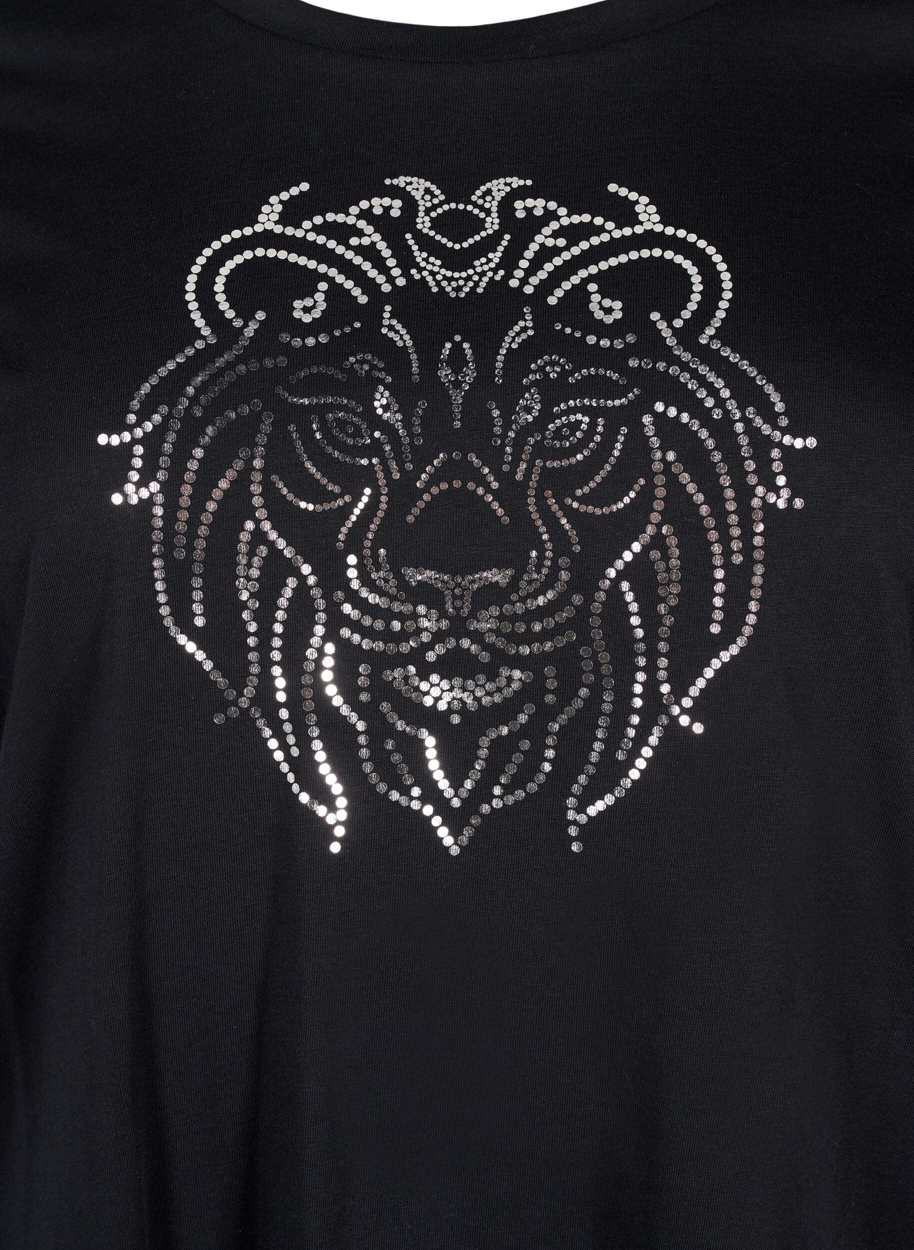 ZizziBaumwoll-T-Shirt mit Druck, Black w. Silverlion, Packshot image number 2