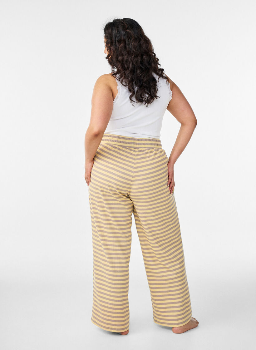 Gestreifte Schlafanzughose mit hoher Taille und weiten Beinen, Gelb, Model image number 1