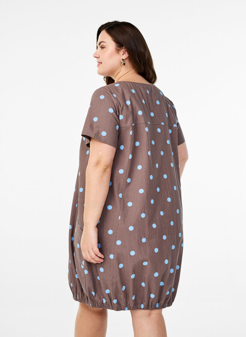 Kurz&auml;rmliges Baumwollkleid mit Aufdruck, Blau, Model image number 2