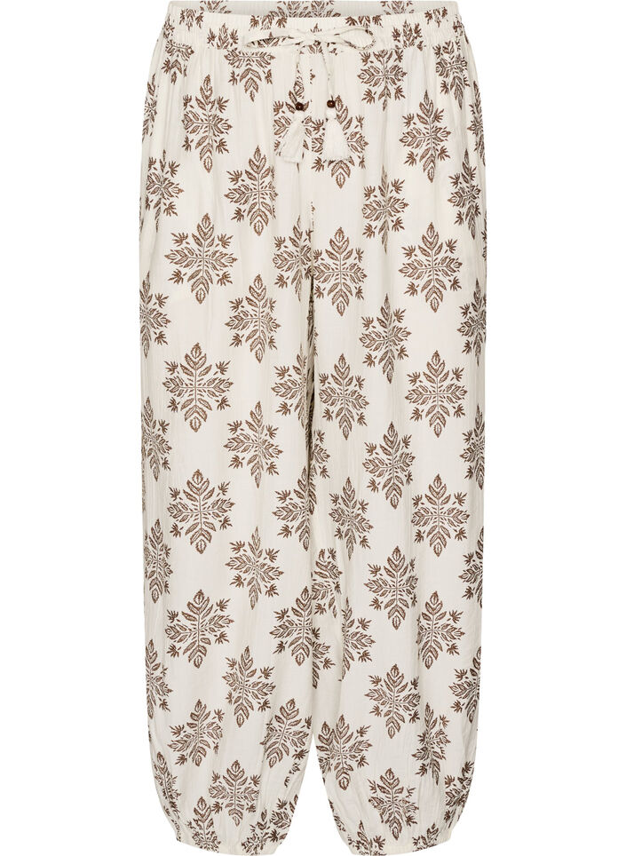 Gemusterte Ballonhose mit hoher Taille, Vanille, Packshot image number 0