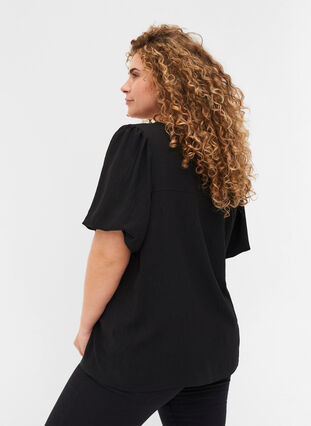 Bluse mit kurzen Puffärmeln, Black, Model image number 1