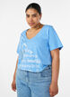 T-Shirt aus Baumwolle mit V-Ausschnitt und Frontprint, Blau, Model image number 0
