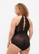 Neckholder-Bodystocking mit Spitze und Strings, Black, Model image number 1