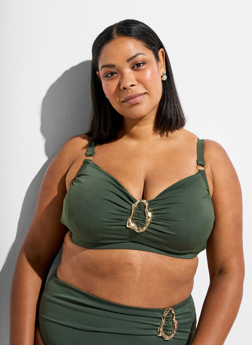 Bikini Top mit B&uuml;gel und goldfarbenem Detail, Gr&uuml;n, Model