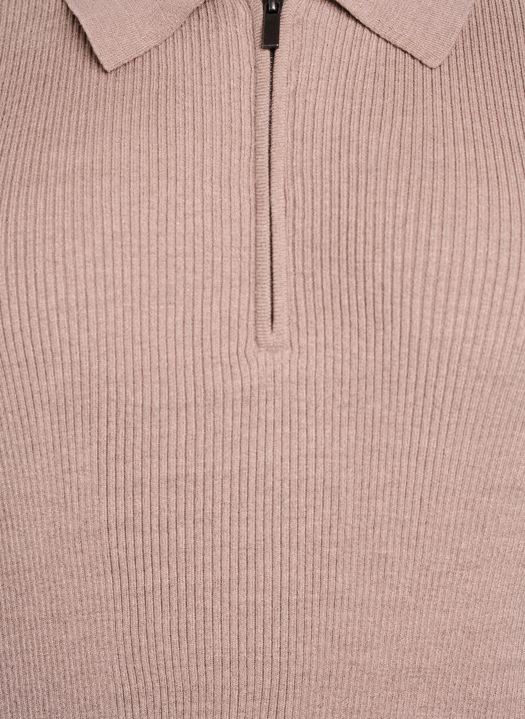 ZizziFeinripp Pullover mit Polokragen und Rei&szlig;verschluss, Beige, Packshot image number 2