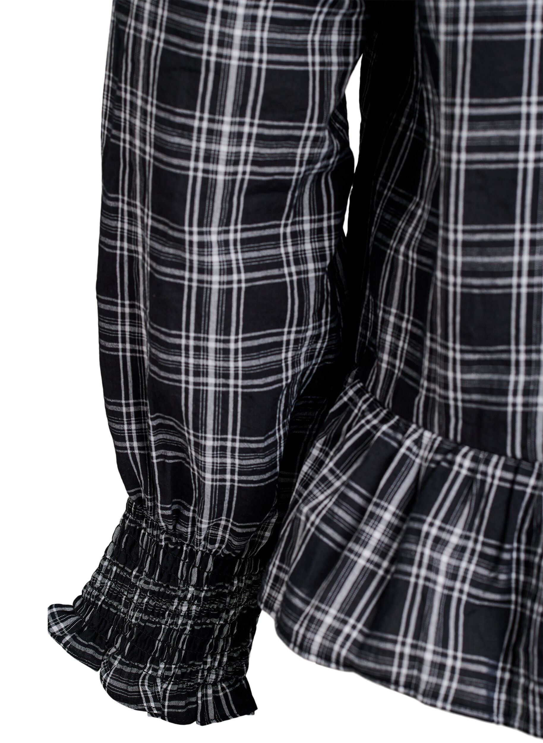 ZizziBluse mit Karomuster und R&uuml;schendetails, Schwarz, Packshot image number 3