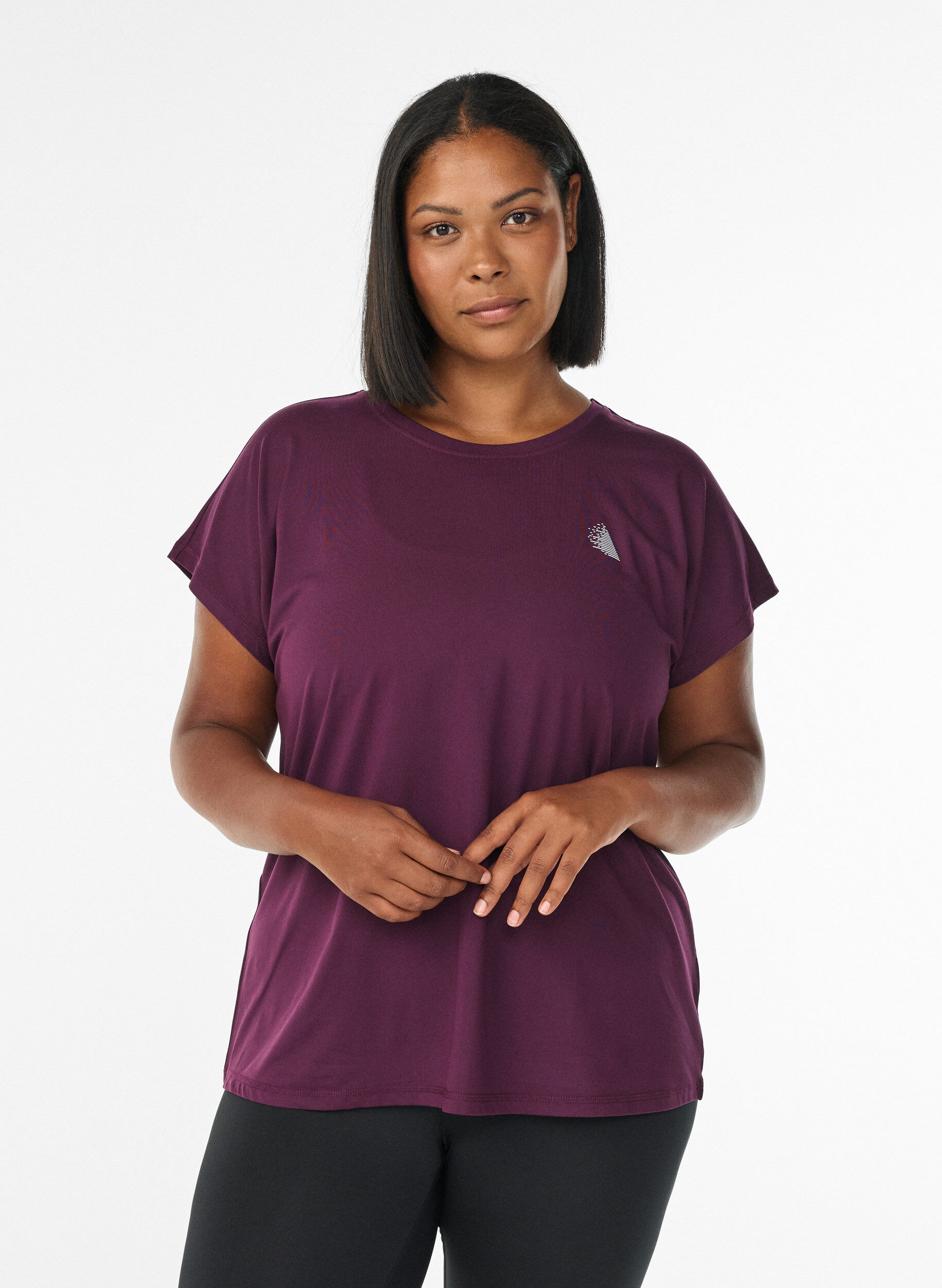 Einfarbiges Trainings-T-Shirt, Lila, Model