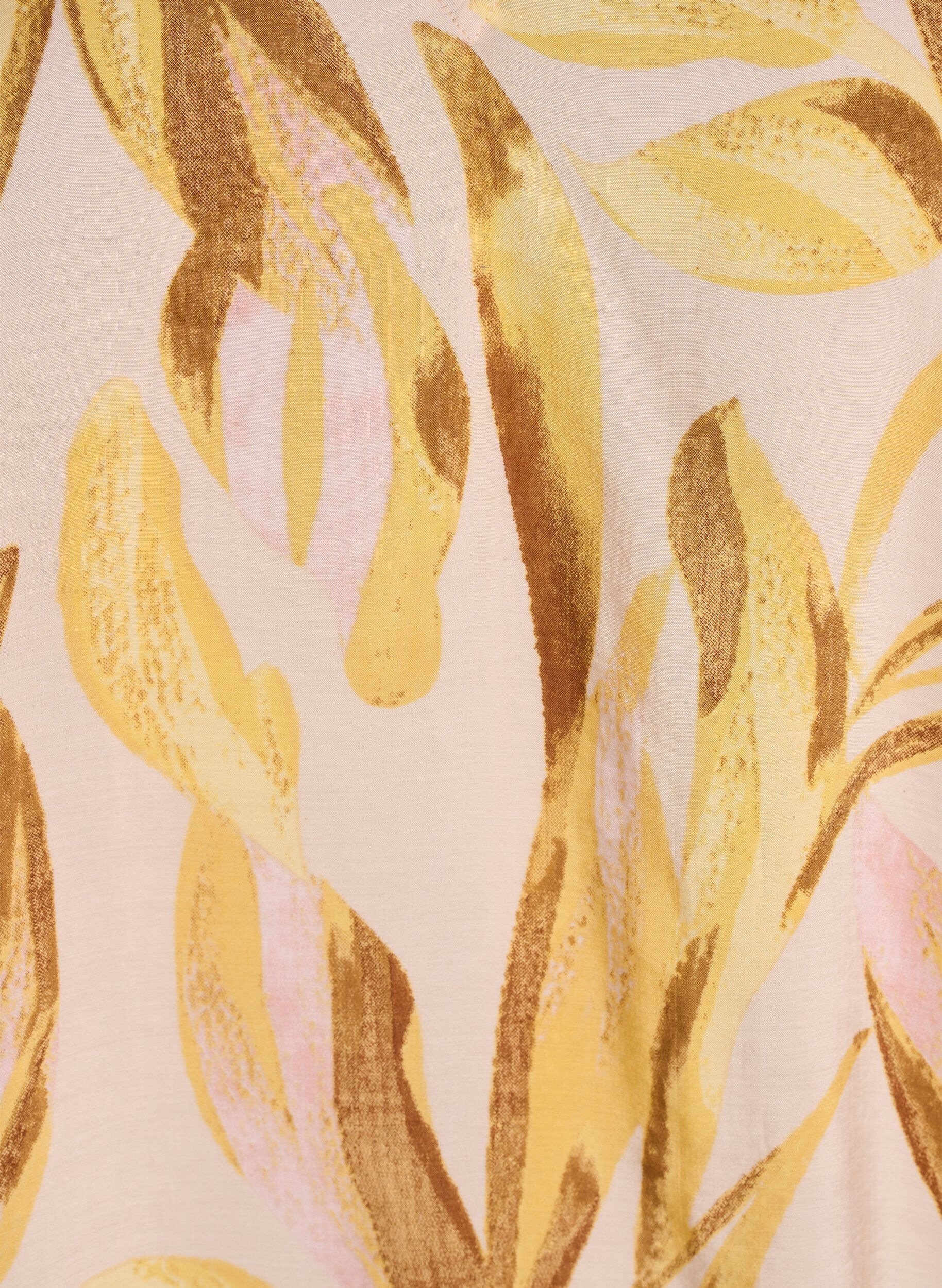 ZizziBluse aus Viskose mit Bl&auml;tterprint und R&uuml;schendetails, Gelb, Packshot image number 2