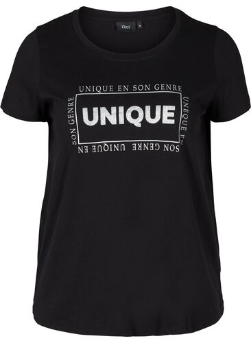 Kurzarm Baumwoll-T-Shirt mit Print, Black w. Silver, Packshot image number 0