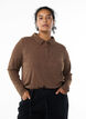 Langärmliges Poloshirt aus dehnbarem Rippmaterial, Braun, Model image number 0