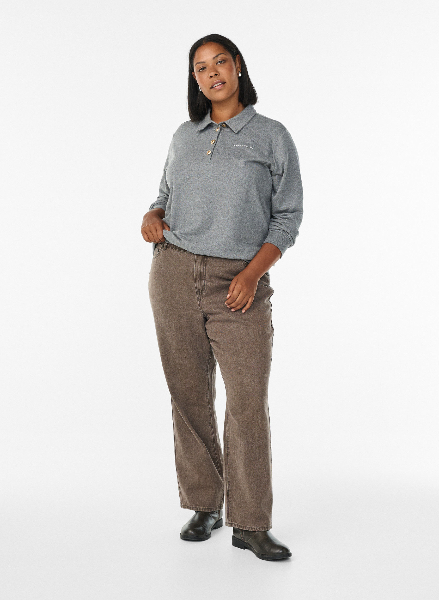 ZizziSweat-Polohemd mit Zierkn&ouml;pfen, Grau, Model image number 1