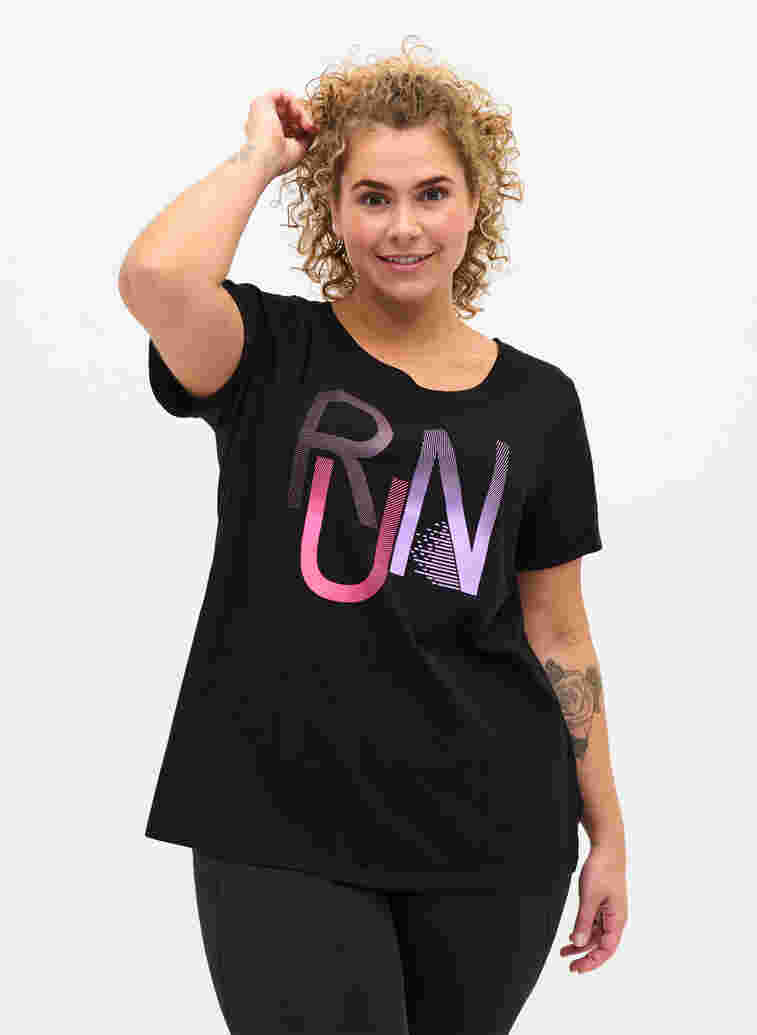 Trainings-T-Shirt mit Print, Black Run, Model image number 0